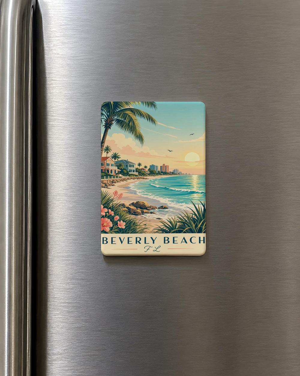 Beverly Beach FL Fridge Magnet, Florida Beach Souvenir Magnet, Beverly Beach Florida Travel Gift, Coastal Vacation Keepsake