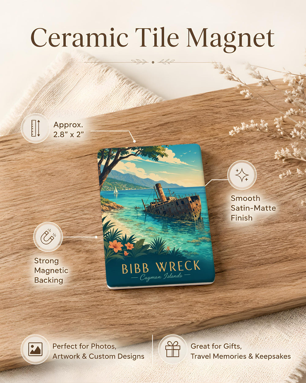 Bibb Wreck Shipwreck Fridge Magnet, Coastal Nautical Wreck Scene Magnet, Maritime History Souvenir Magnet