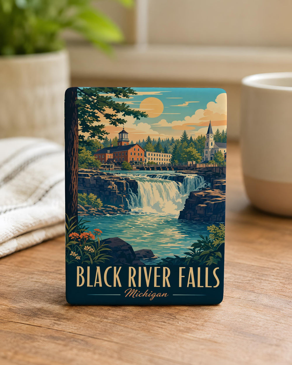 Black River Falls Michigan Fridge Magnet, Black River Falls Souvenir Magnet, Michigan Travel Gift, Waterfall Destination Keepsake