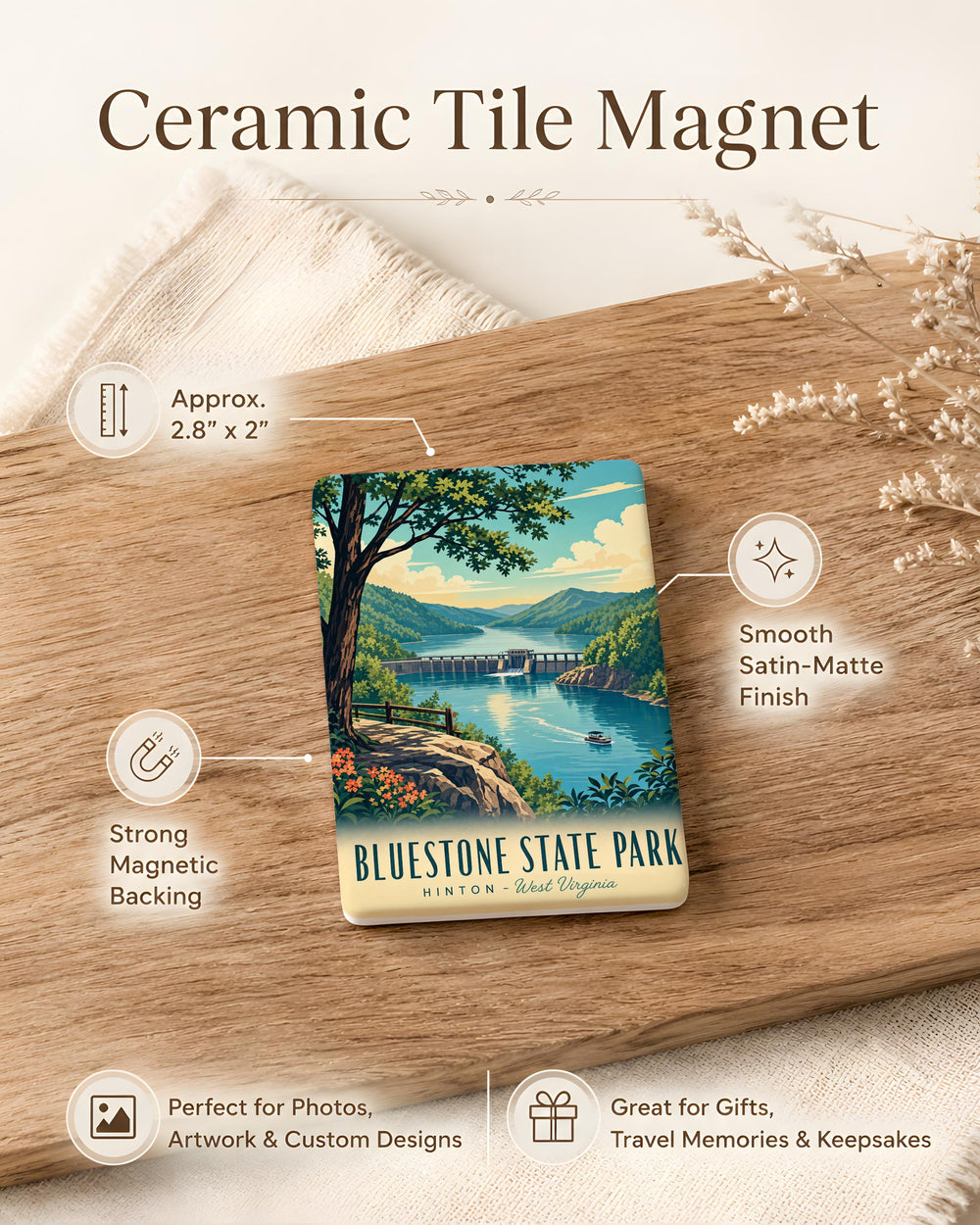 Bluestone State Park Fridge Magnet, West Virginia Travel Souvenir, Outdoor Adventure Keepsake, Camping Hiking Nature Gift