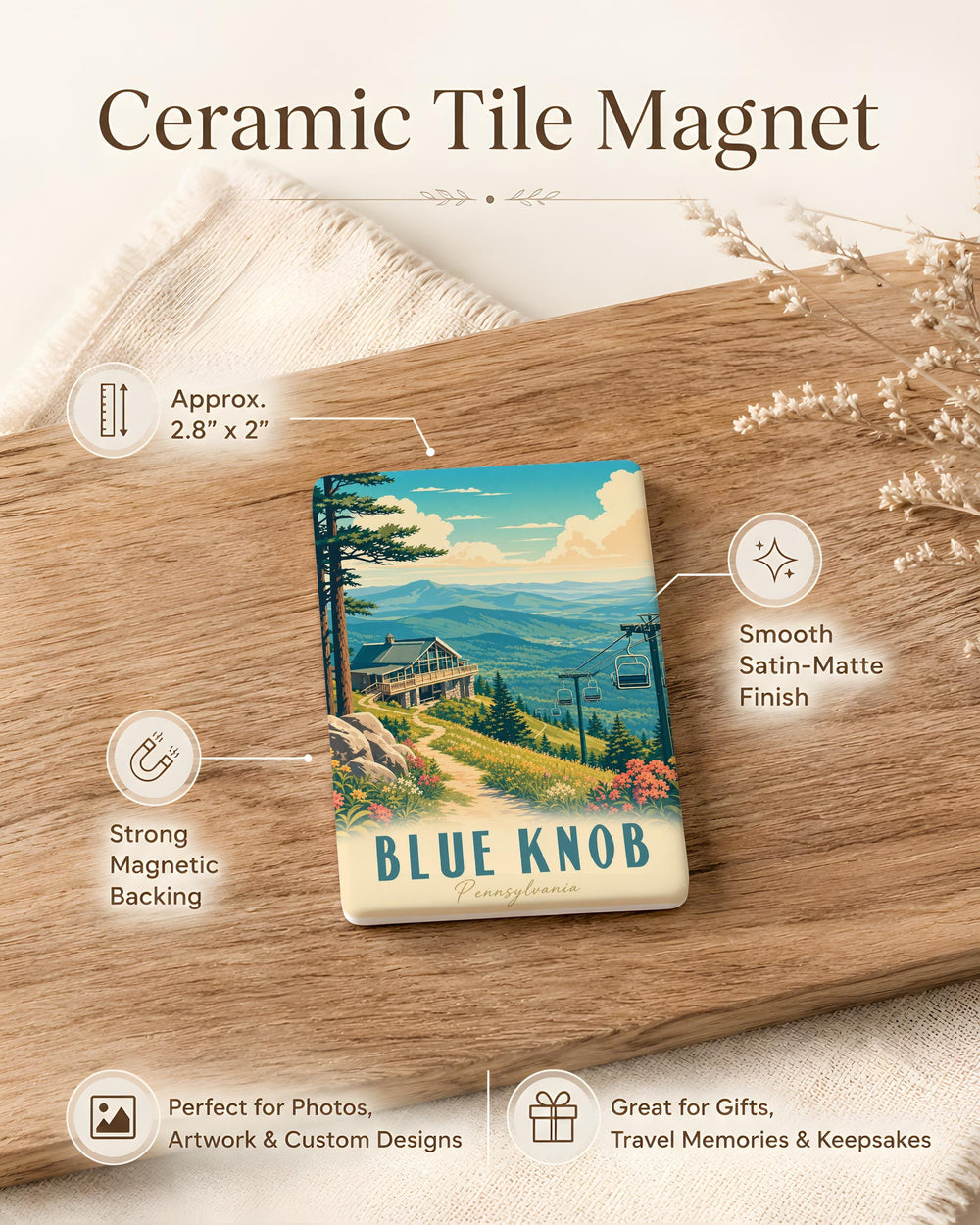 Blue Knob Fridge Magnet, Blue Knob Mountain Souvenir Magnet, Pennsylvania Travel Gift, Outdoor Hiking Keepsake Magnet