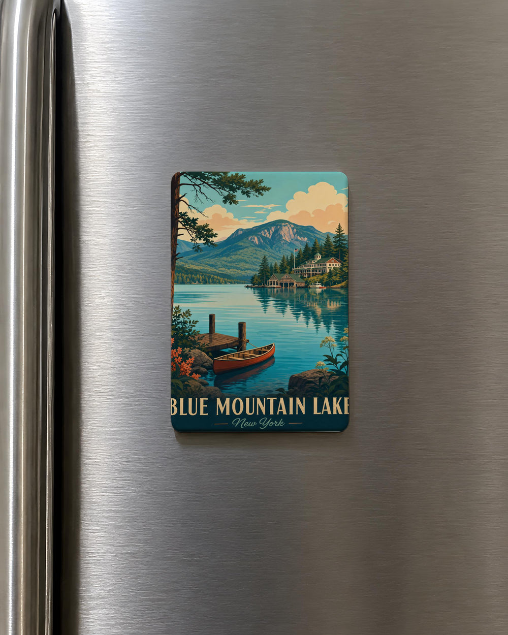 Blue Mountain Lake Fridge Magnet, Mountain Lake Landscape Souvenir, Cabin Retreat Nature Scene Magnet, Adirondack Gift