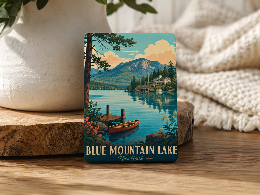 Blue Mountain Lake Fridge Magnet, Mountain Lake Landscape Souvenir, Cabin Retreat Nature Scene Magnet, Adirondack Gift