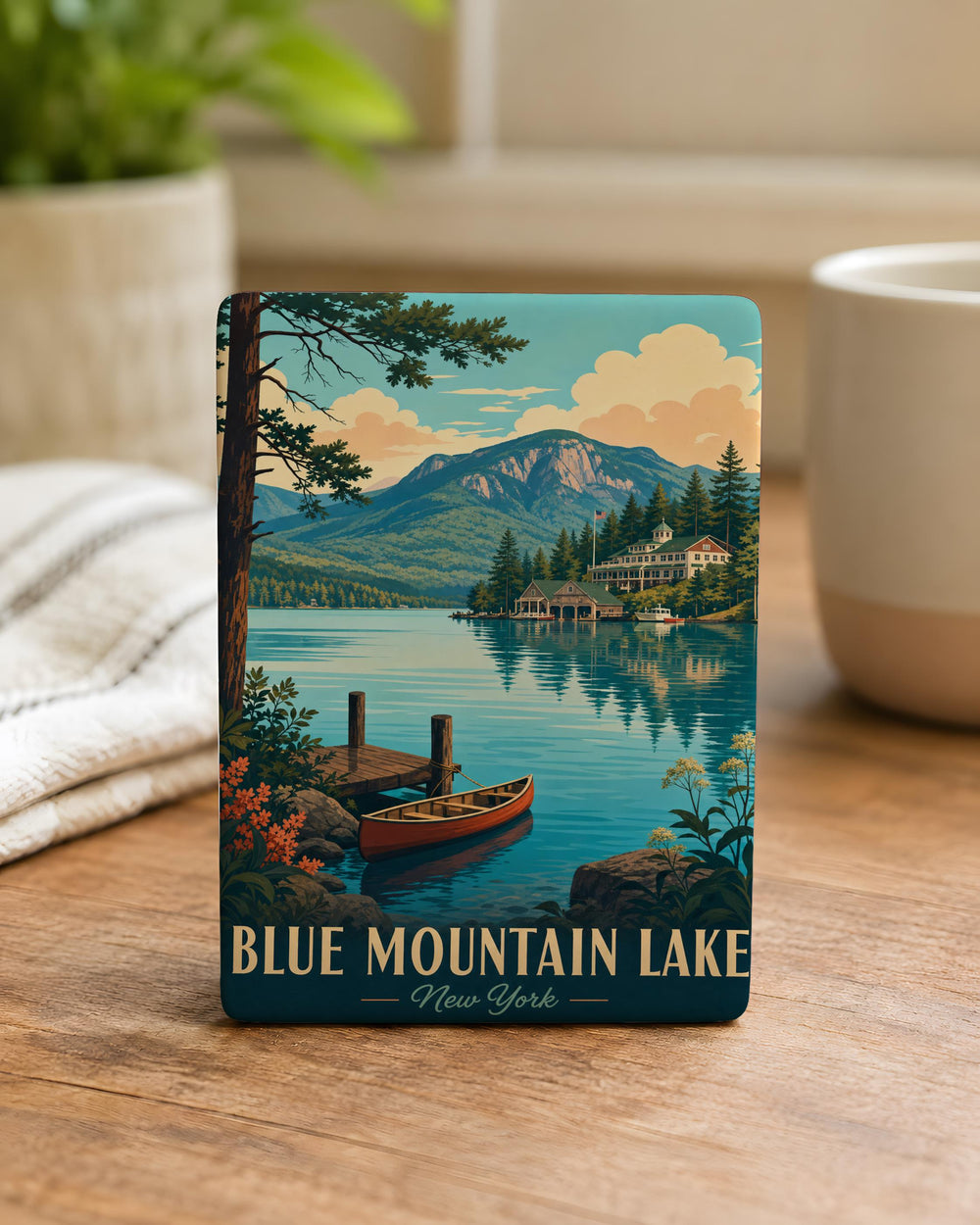 Blue Mountain Lake Fridge Magnet, Mountain Lake Landscape Souvenir, Cabin Retreat Nature Scene Magnet, Adirondack Gift