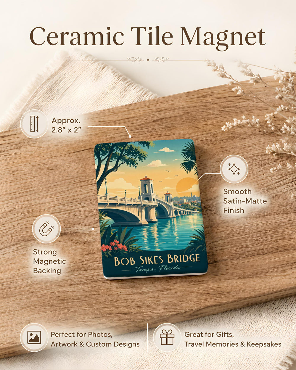 Bob Sikes Bridge Fridge Magnet, Pensacola Bay Bridge Souvenir, Florida Landmark Travel Gift, Coastal Bridge Keepsake