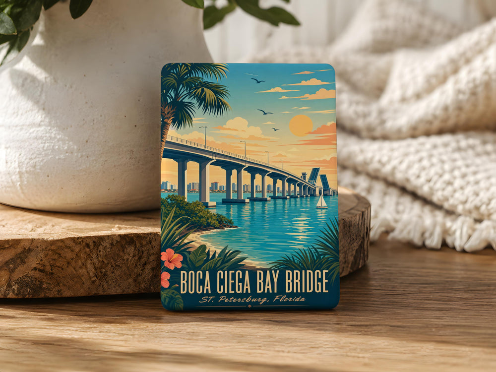 Boca Ciega Bay Bridge Fridge Magnet, Florida Coastal Landmark Souvenir Magnet, St. Petersburg Tampa Bay Travel Keepsake