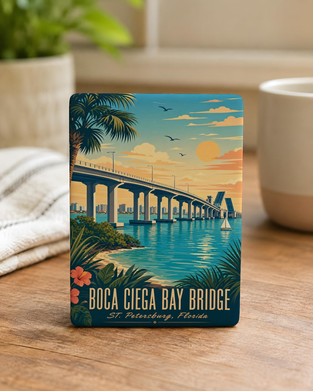 Boca Ciega Bay Bridge Fridge Magnet, Florida Coastal Landmark Souvenir Magnet, St. Petersburg Tampa Bay Travel Keepsake