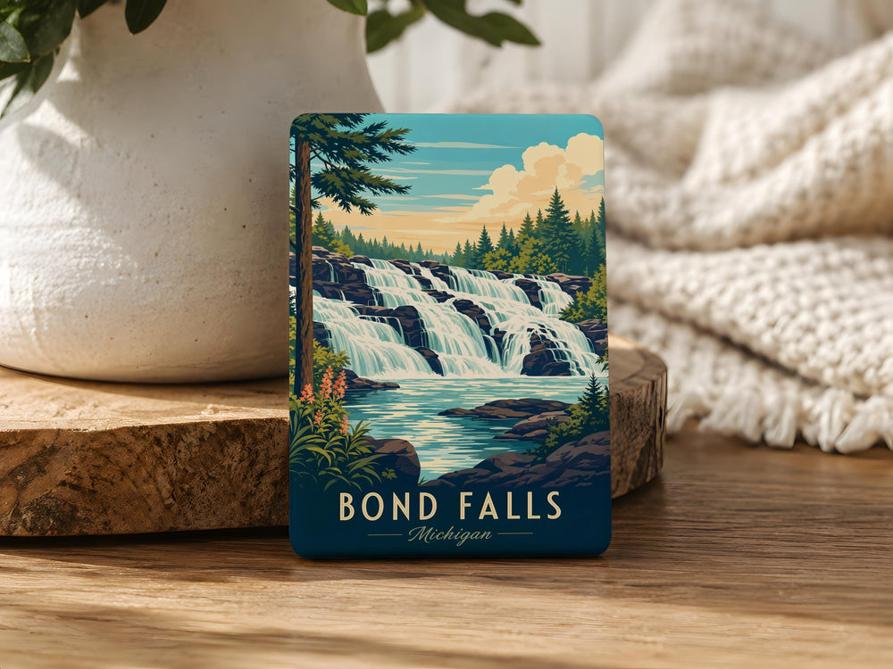 Bond Falls Waterfall Fridge Magnet, Michigan Upper Peninsula Nature Souvenir, Scenic Falls Travel Gift