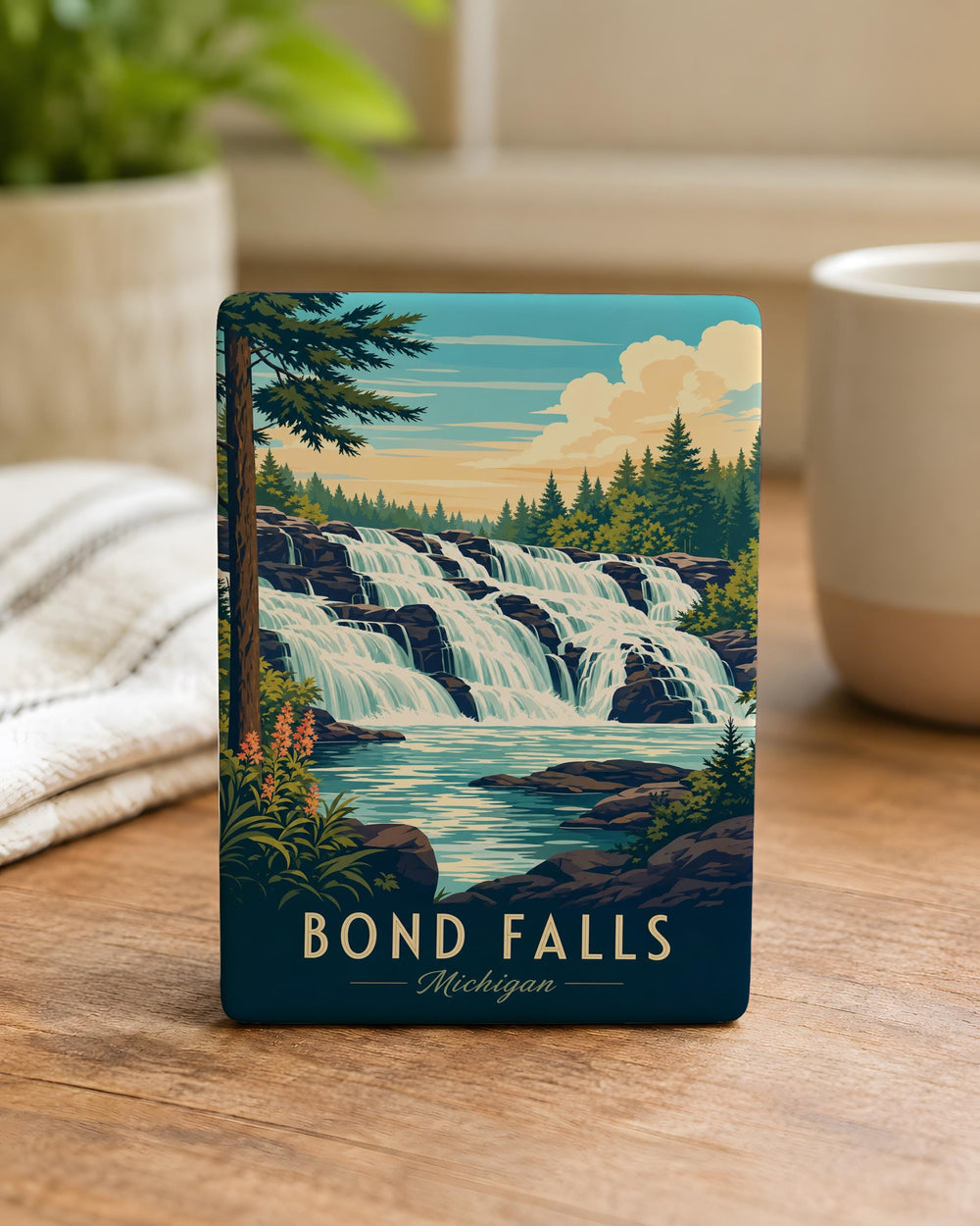 Bond Falls Waterfall Fridge Magnet, Michigan Upper Peninsula Nature Souvenir, Scenic Falls Travel Gift