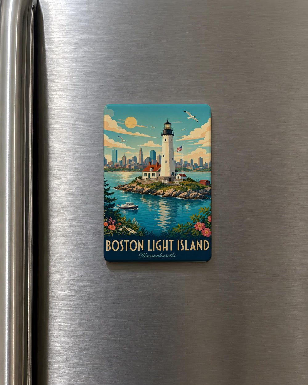 Boston Light Island Lighthouse Fridge Magnet, Boston Harbor Landmark Souvenir Magnet, Massachusetts Coastal Island Decor Magnet