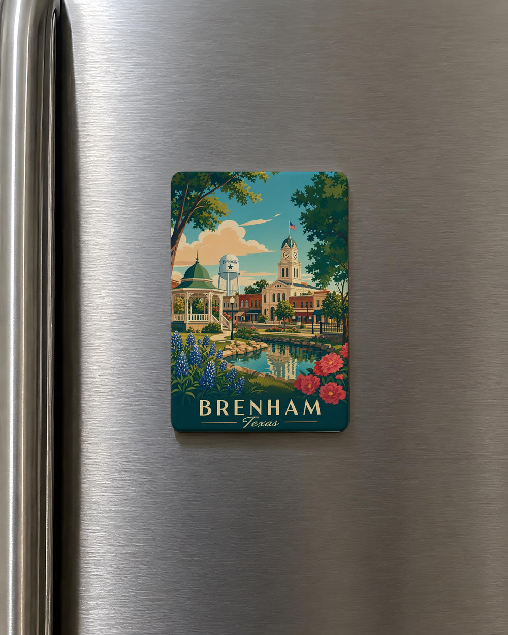 Brenham TX Fridge Magnet, Brenham Texas Souvenir Magnet, Texas Travel Gift, City Landmark Keepsake, Hometown Pride Magnet