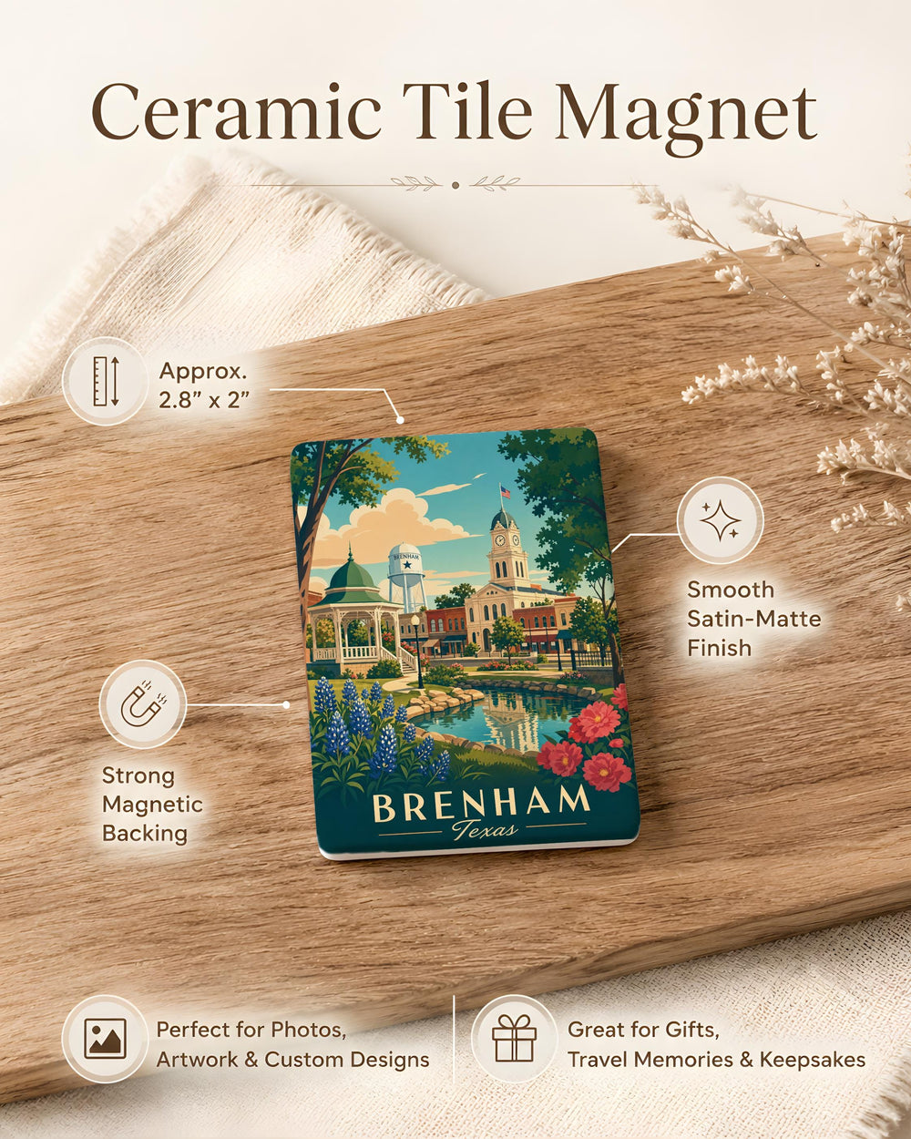 Brenham TX Fridge Magnet, Brenham Texas Souvenir Magnet, Texas Travel Gift, City Landmark Keepsake, Hometown Pride Magnet