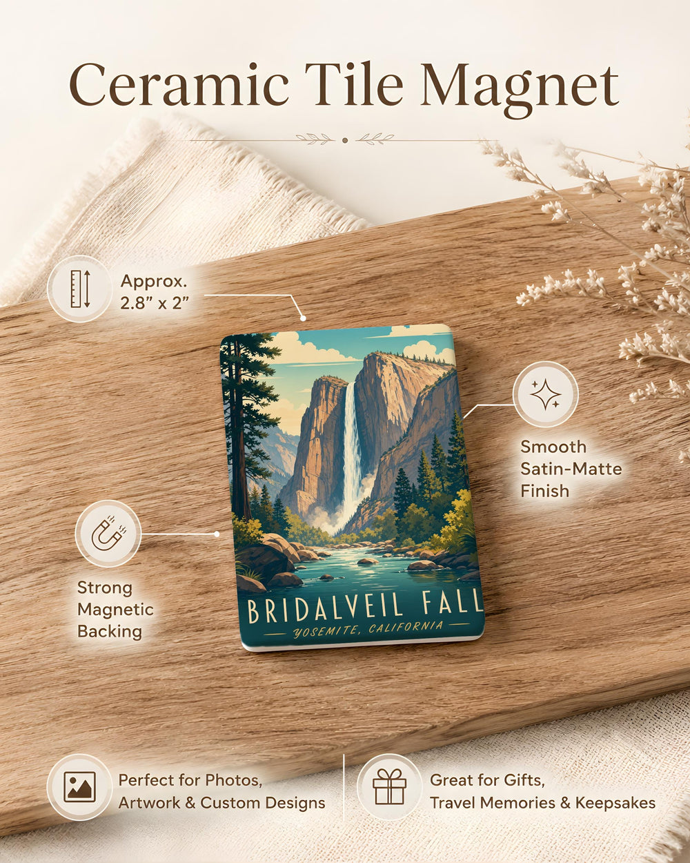 Bridalveil Fall Fridge Magnet, Yosemite National Park Waterfall Souvenir, California Nature Landmark Gift