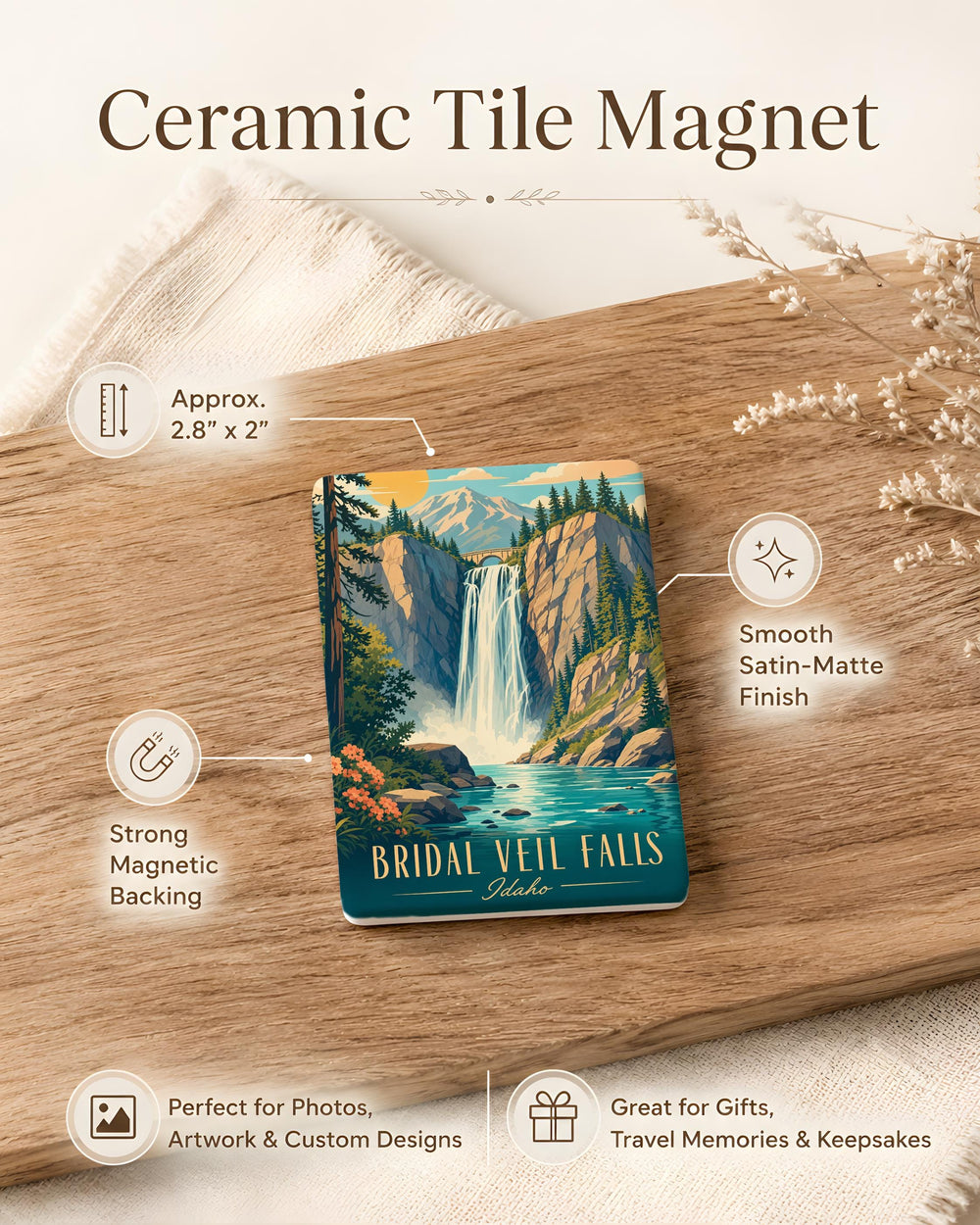 Bridal Veil Falls Idaho Fridge Magnet, Waterfall Souvenir Magnet, Idaho Travel Gift, Scenic Nature Landmark Magnet