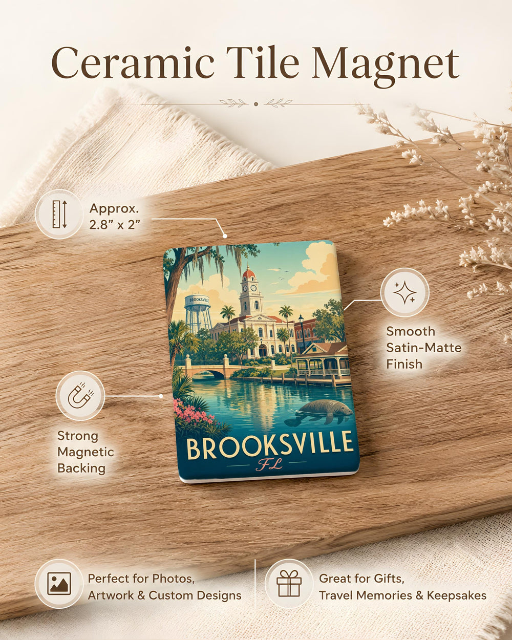 Brooksville FL Fridge Magnet, Brooksville Florida Souvenir Magnet, Hernando County Travel Keepsake, Hometown Gift