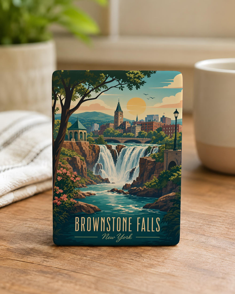 Brownstone Falls Fridge Magnet, Waterfall Nature Scene Souvenir Magnet, Scenic Travel Keepsake Kitchen Magnet