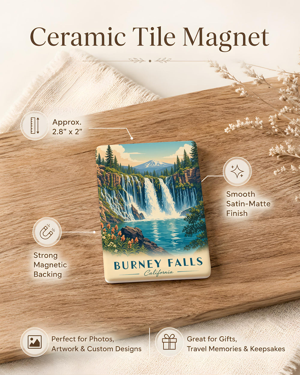 Burney Falls Fridge Magnet, Burney Falls Waterfall California Souvenir Magnet, Nature Landmark Travel Keepsake Magnet