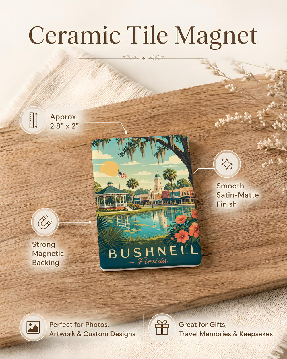Bushnell FL Fridge Magnet, Bushnell Florida Souvenir Magnet, City Name Travel Keepsake Refrigerator Magnet