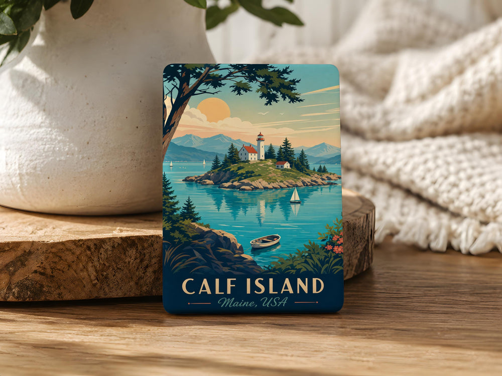 Calf Island Fridge Magnet, Coastal Island Souvenir Magnet, Island Landscape Refrigerator Magnet, Travel Keepsake Magnet
