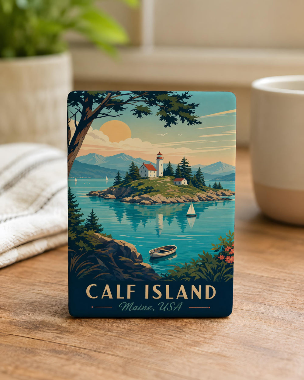 Calf Island Fridge Magnet, Coastal Island Souvenir Magnet, Island Landscape Refrigerator Magnet, Travel Keepsake Magnet
