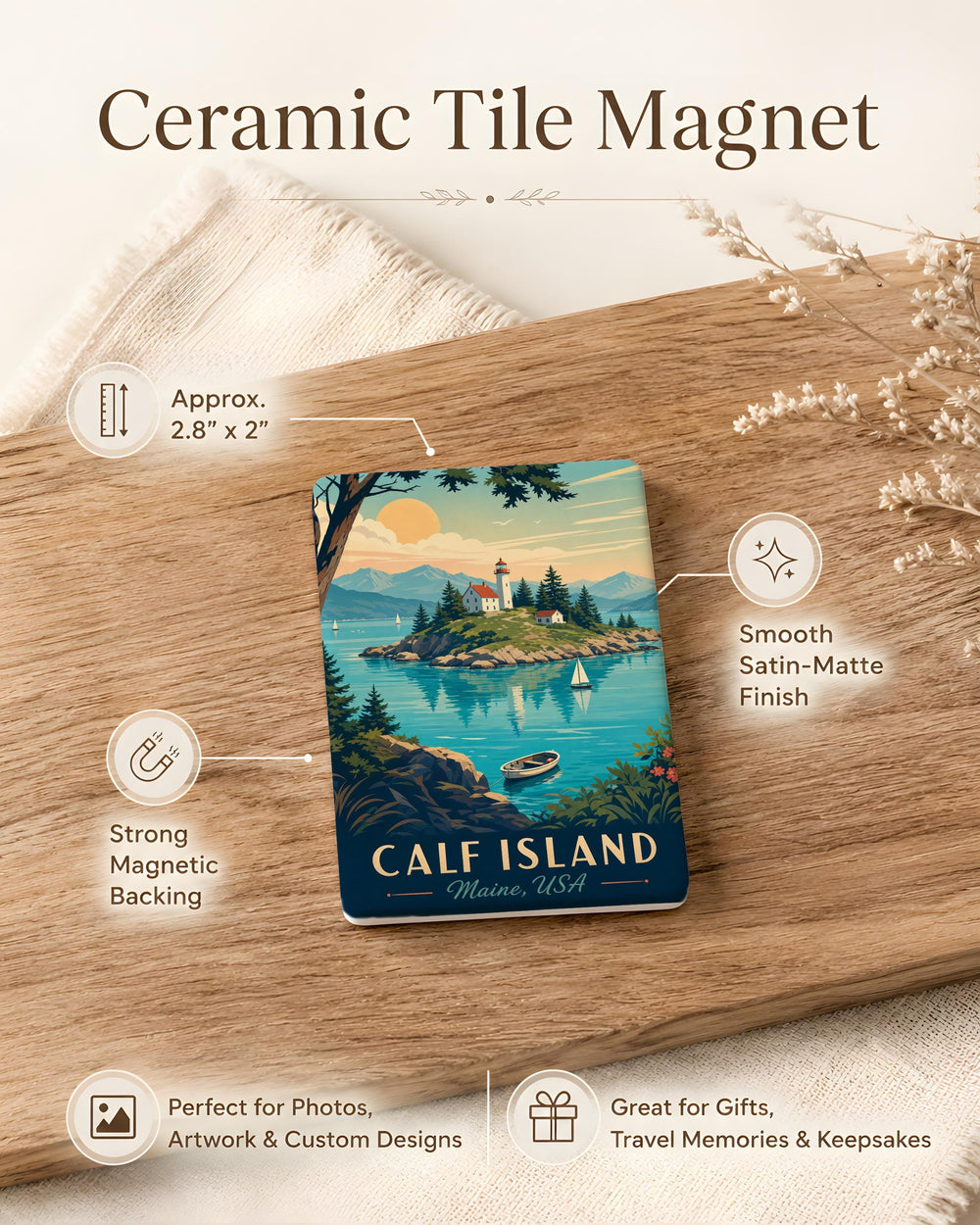 Calf Island Fridge Magnet, Coastal Island Souvenir Magnet, Island Landscape Refrigerator Magnet, Travel Keepsake Magnet