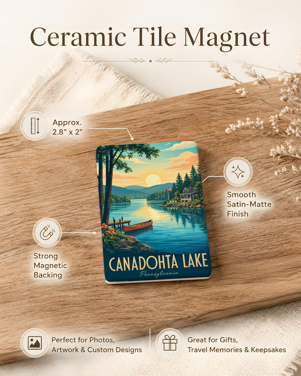 Canadohta Lake Fridge Magnet, Canadohta Lake Pennsylvania Souvenir Magnet, Lake Vacation Keepsake, Outdoor Travel Gift