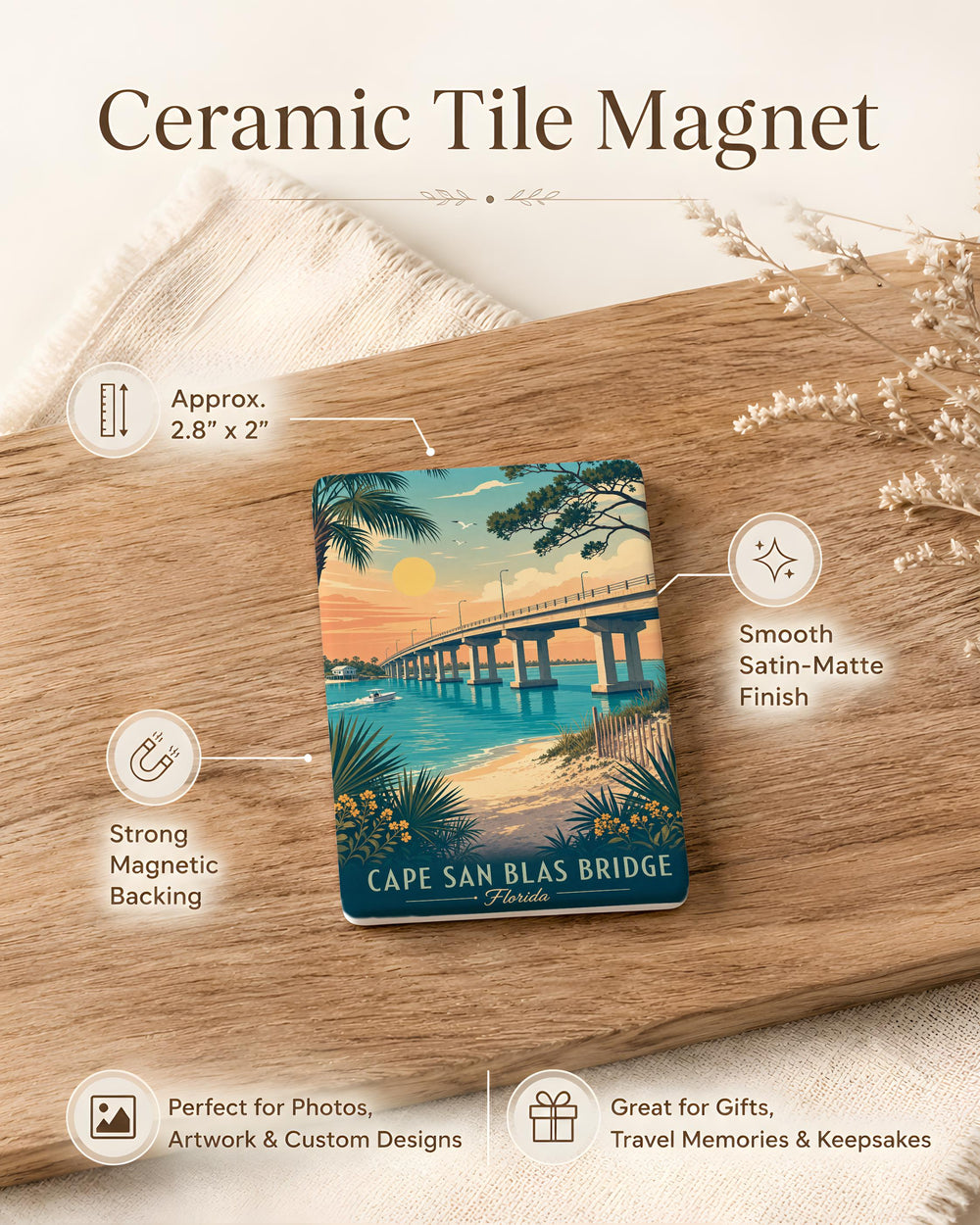 Cape San Blas Bridge Fridge Magnet, Florida Coastal Landmark Souvenir Magnet, Scenic Bridge Travel Keepsake Gift