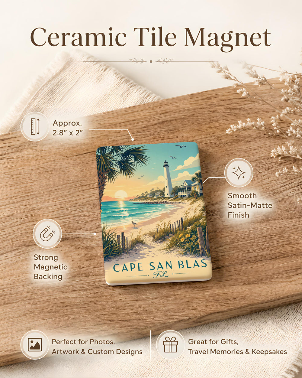 Cape San Blas Florida Fridge Magnet, Coastal Town Souvenir Magnet, Gulf Coast Beach Vacation Travel Keepsake Gift