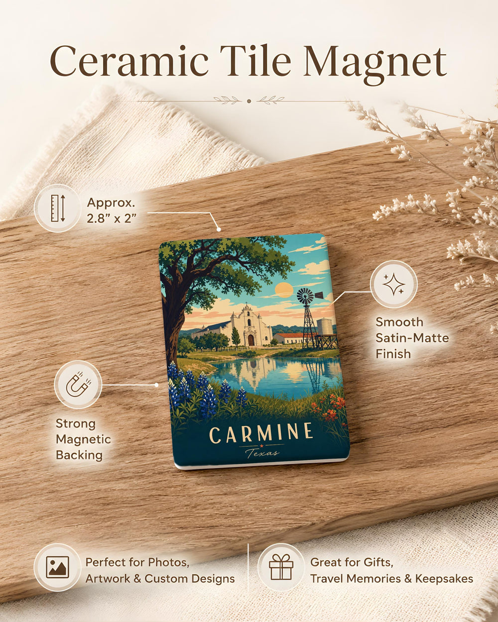 Carmine Texas Fridge Magnet, Carmine TX Souvenir Magnet, Texas Travel Keepsake, Small Town Texas Gift, Lone Star State Magnet