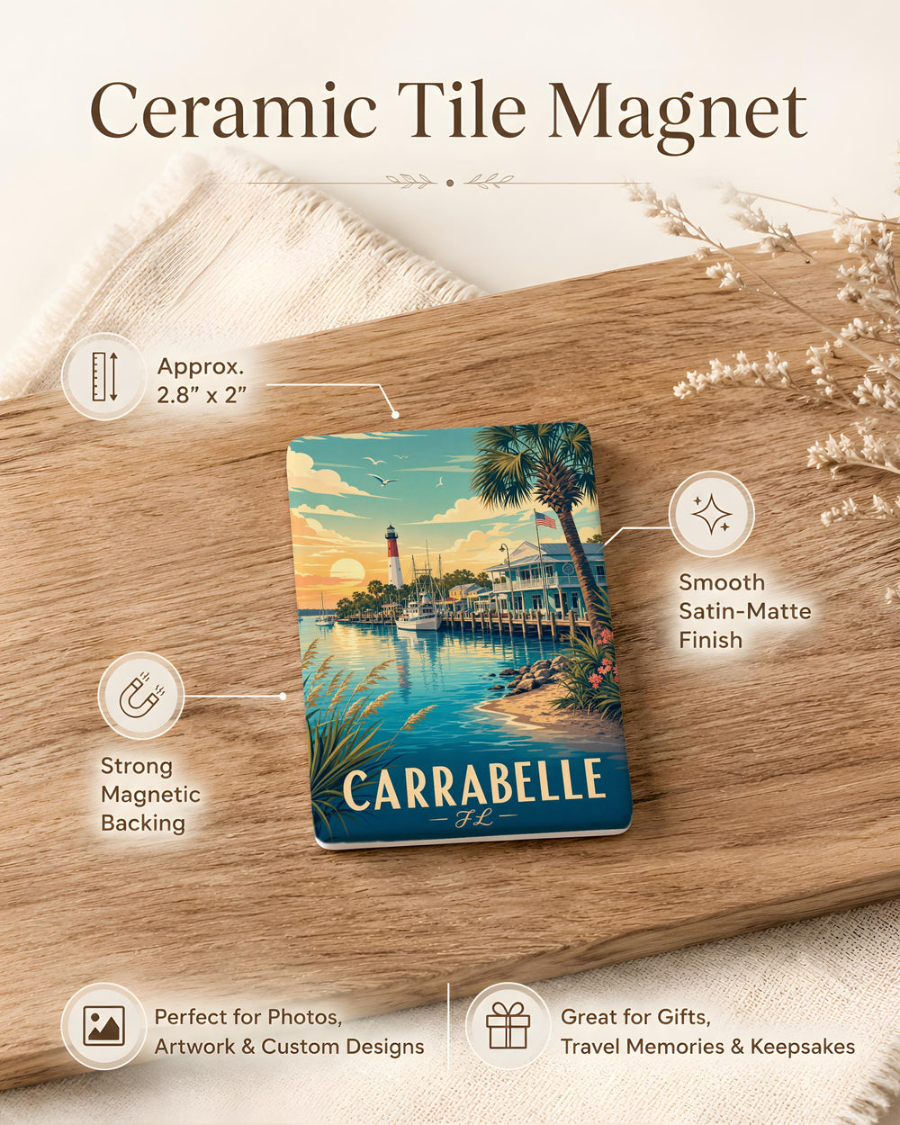 Carrabelle FL Fridge Magnet, Carrabelle Florida Souvenir Magnet, Coastal Gulf Beach Town Travel Gift, Vacation Keepsake Magnet