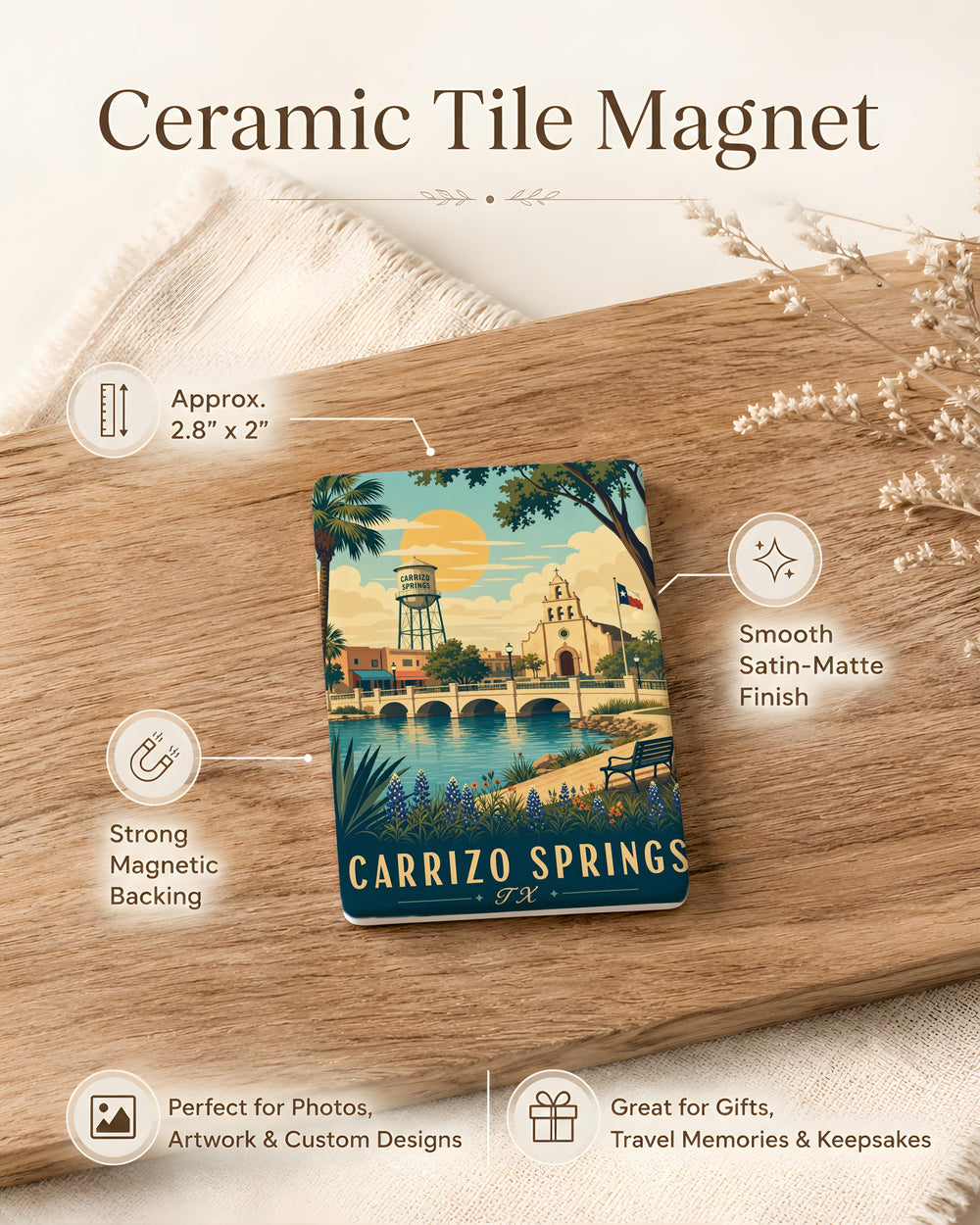 Carrizo Springs TX Fridge Magnet, Carrizo Springs Texas Souvenir Magnet, City Landmark Travel Gift, Hometown Keepsake Magnet