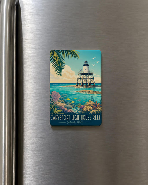 Carysfort Reef Lighthouse Fridge Magnet, Florida Keys Lighthouse Souvenir Magnet, Coastal Reef Landmark Decor Magnet