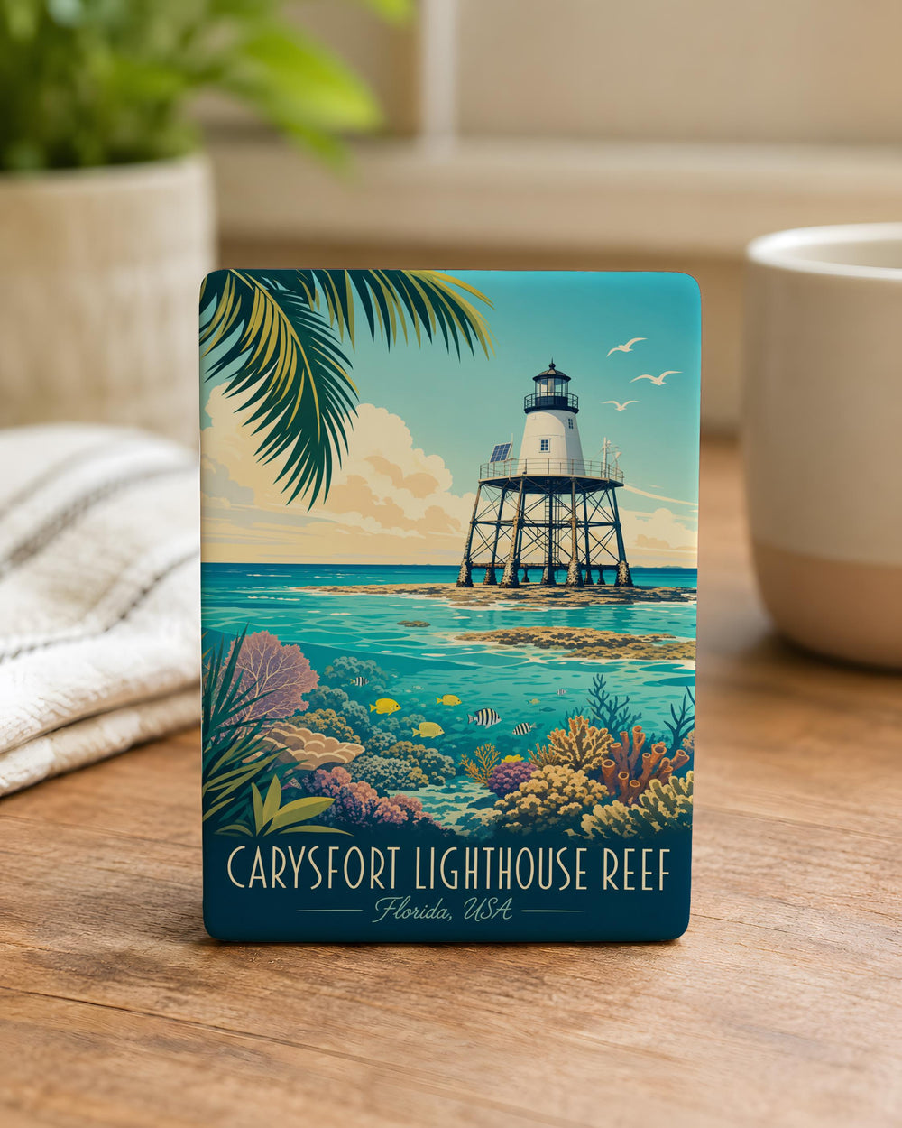 Carysfort Reef Lighthouse Fridge Magnet, Florida Keys Lighthouse Souvenir Magnet, Coastal Reef Landmark Decor Magnet