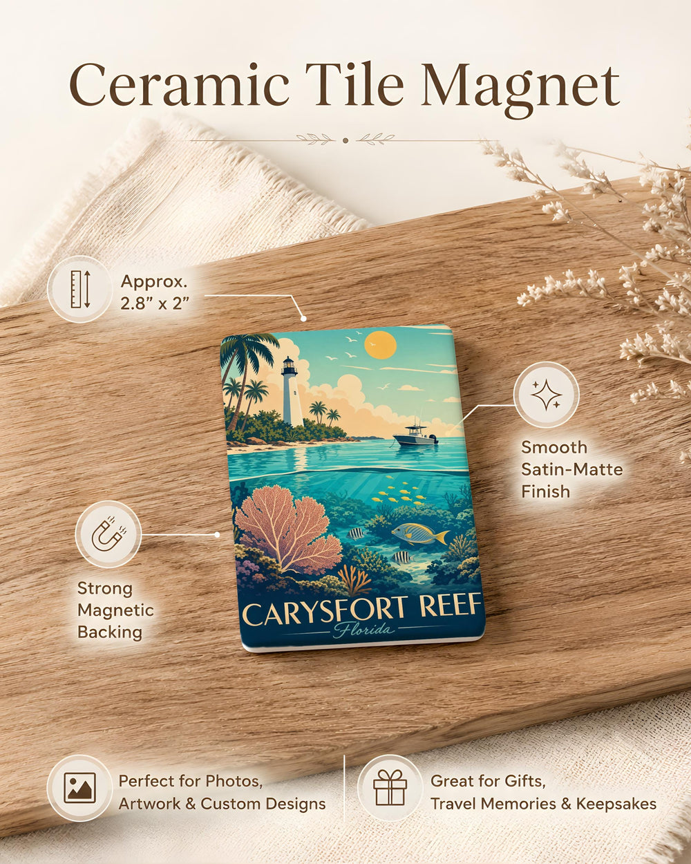 Carysfort Reef Florida Fridge Magnet, Carysfort Reef Lighthouse Key Largo Souvenir Magnet, Florida Keys Travel Magnet