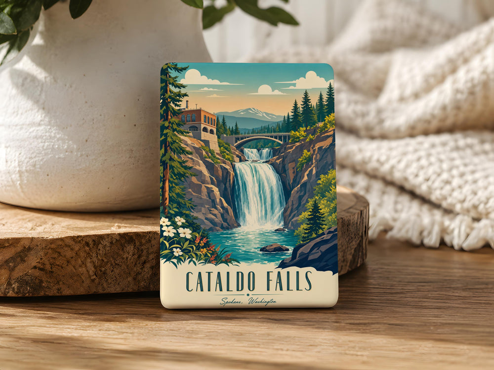 Cataldo Falls Fridge Magnet, Idaho Waterfall Souvenir Magnet, Outdoor Nature Travel Keepsake, Scenic Landmark Refrigerator Magnet
