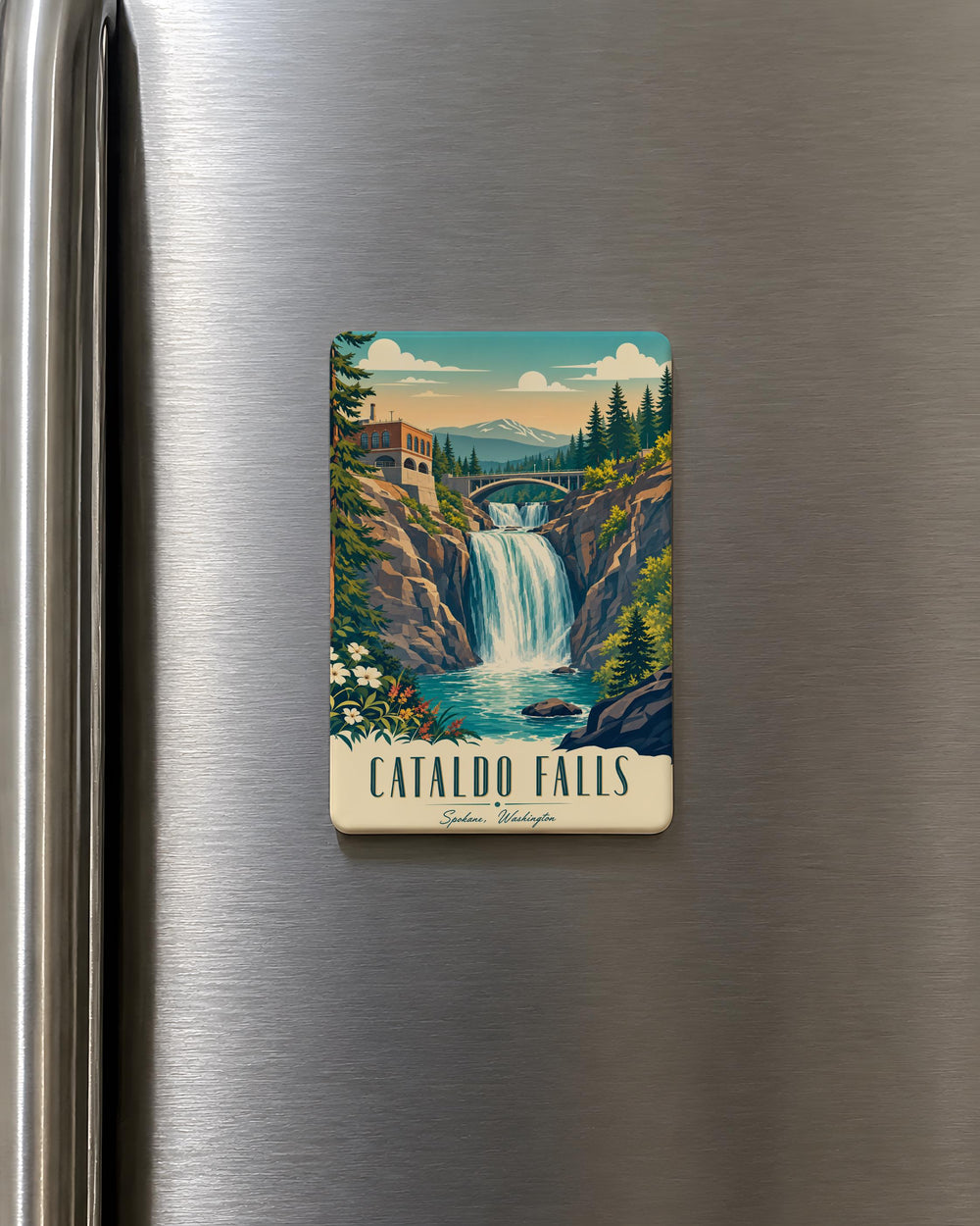 Cataldo Falls Fridge Magnet, Idaho Waterfall Souvenir Magnet, Outdoor Nature Travel Keepsake, Scenic Landmark Refrigerator Magnet