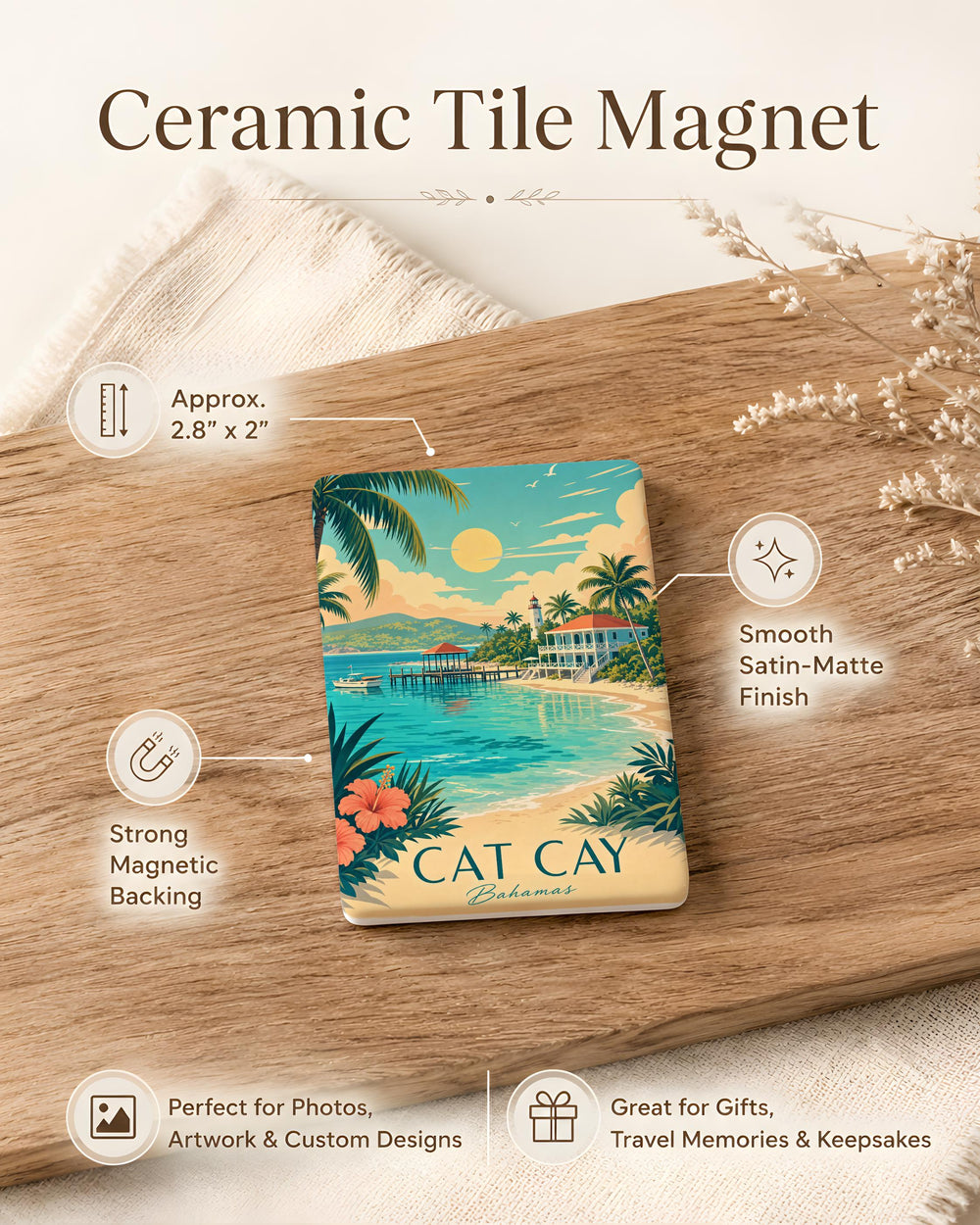 Cat Cay Island Fridge Magnet, Tropical Beach Cat Cay Souvenir Magnet, Bahamas Vacation Travel Keepsake Magnet
