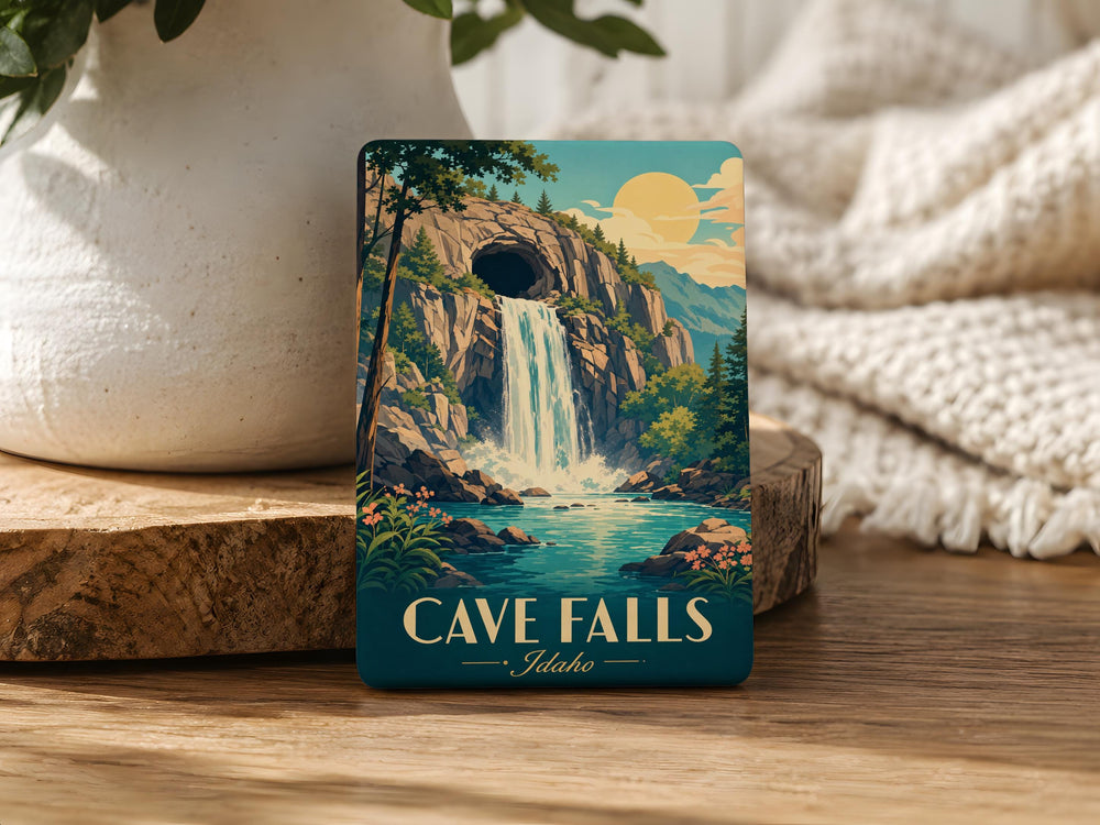Cave Falls Fridge Magnet, Waterfall Nature Scene Souvenir Magnet, Yellowstone National Park Travel Gift