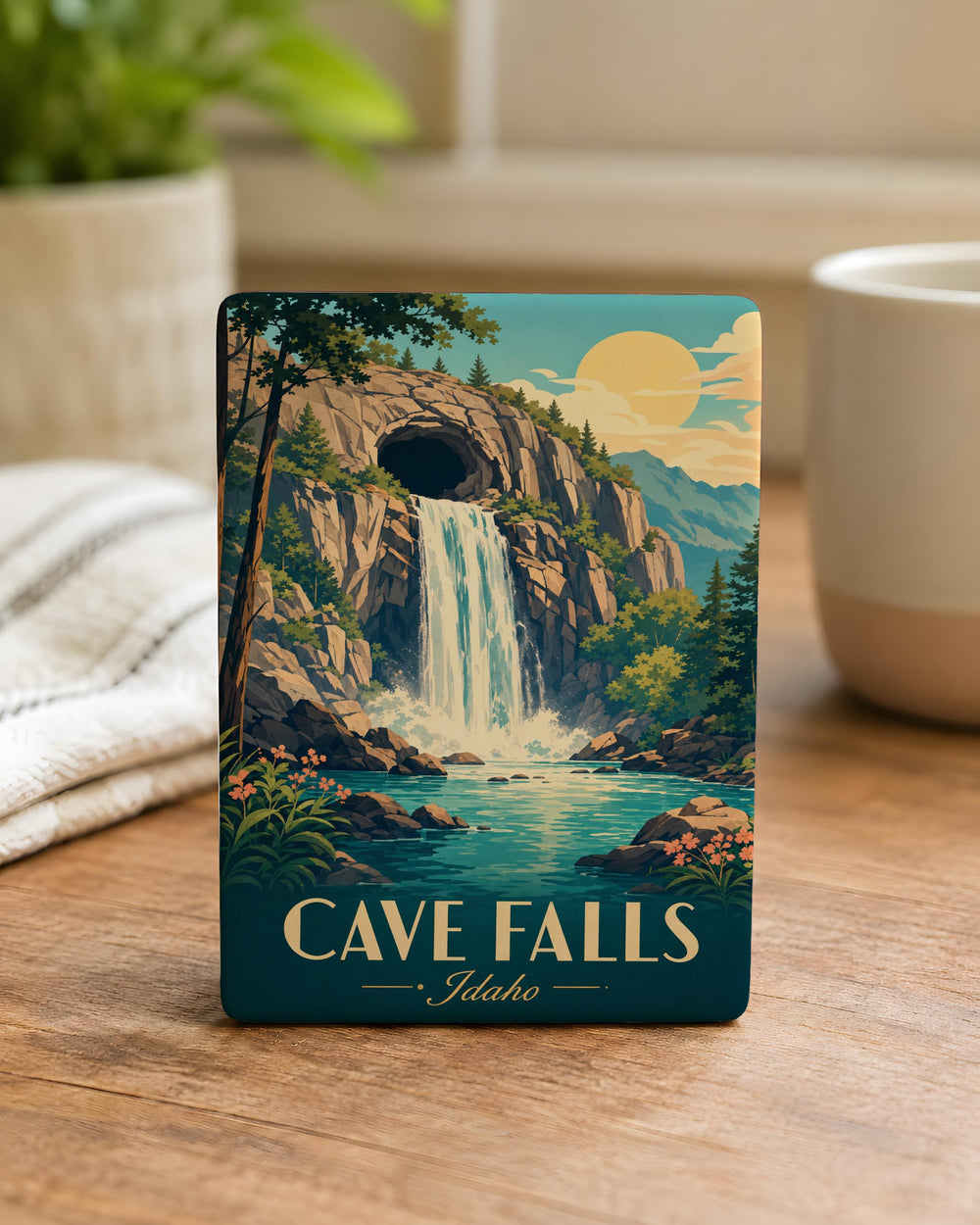 Cave Falls Fridge Magnet, Waterfall Nature Scene Souvenir Magnet, Yellowstone National Park Travel Gift