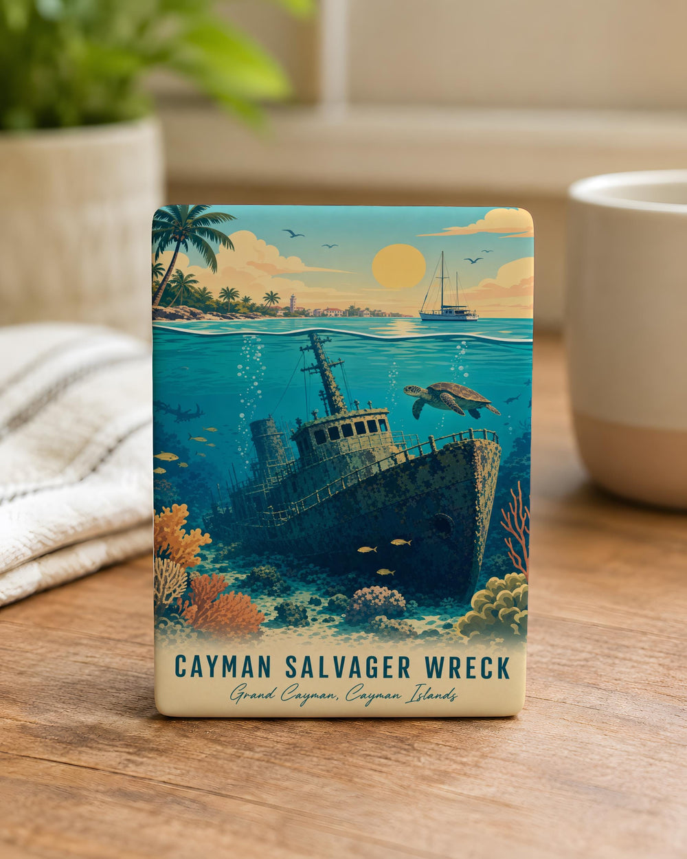 Cayman Salvager Wreck Fridge Magnet, Cayman Islands Shipwreck Souvenir Magnet, Scuba Diving Wreck Gift, Ocean Travel Keepsake