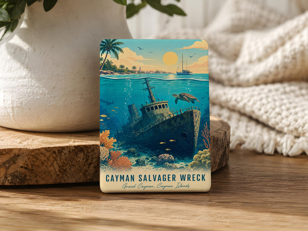 Cayman Salvager Wreck Fridge Magnet, Cayman Islands Shipwreck Souvenir Magnet, Scuba Diving Wreck Gift, Ocean Travel Keepsake
