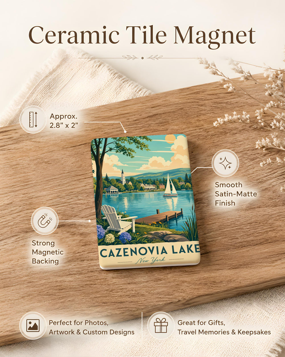 Cazenovia Lake Fridge Magnet, Cazenovia NY Souvenir Magnet, Upstate New York Lake Gift, Lakeside Travel Keepsake