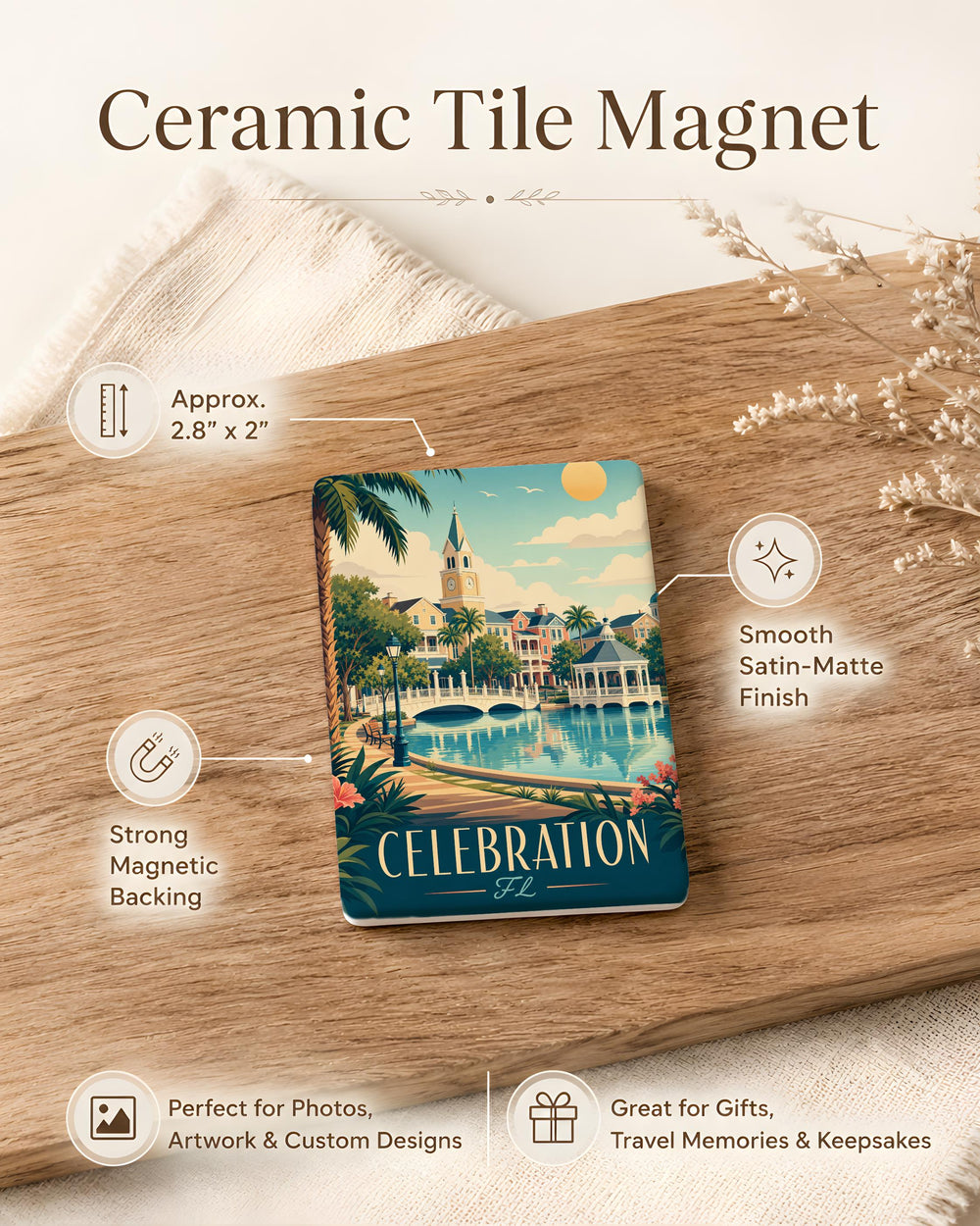 Florida Celebration Fridge Magnet, Celebration FL Souvenir Magnet, Travel Keepsake, Vacation Memory, Florida Town Gift