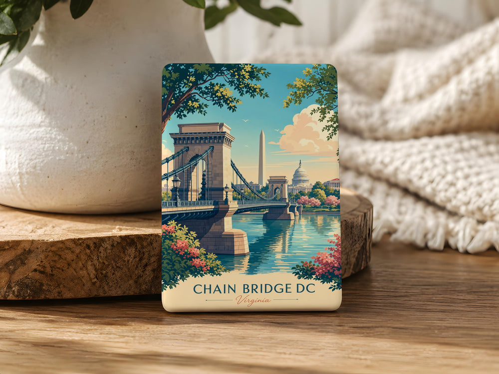 Chain Bridge Washington DC Fridge Magnet, Potomac River Landmark Souvenir Magnet, Georgetown DC Travel Gift