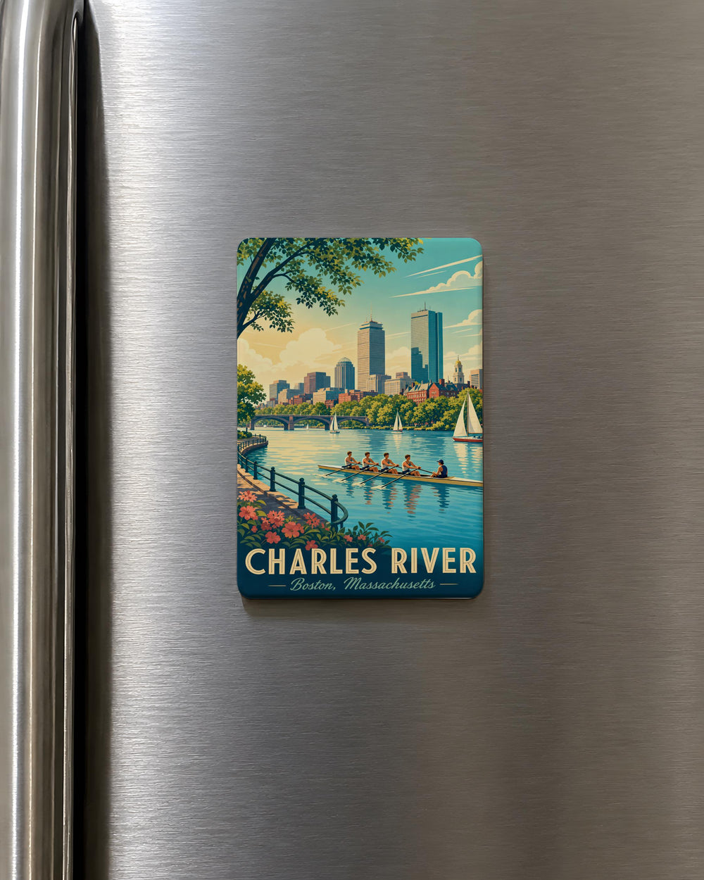 Charles River Fridge Magnet, Boston Massachusetts River Souvenir, Cambridge MA Landmark Gift, New England Travel Keepsake