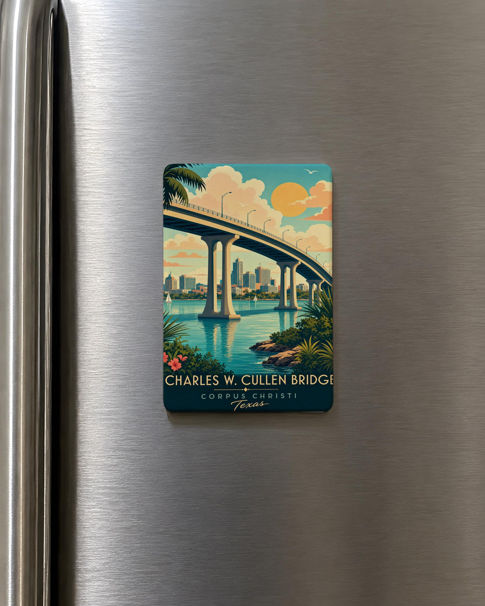 Charles W Cullen Bridge Fridge Magnet, Bridge Landmark Souvenir Magnet, Scenic River Crossing Travel Gift