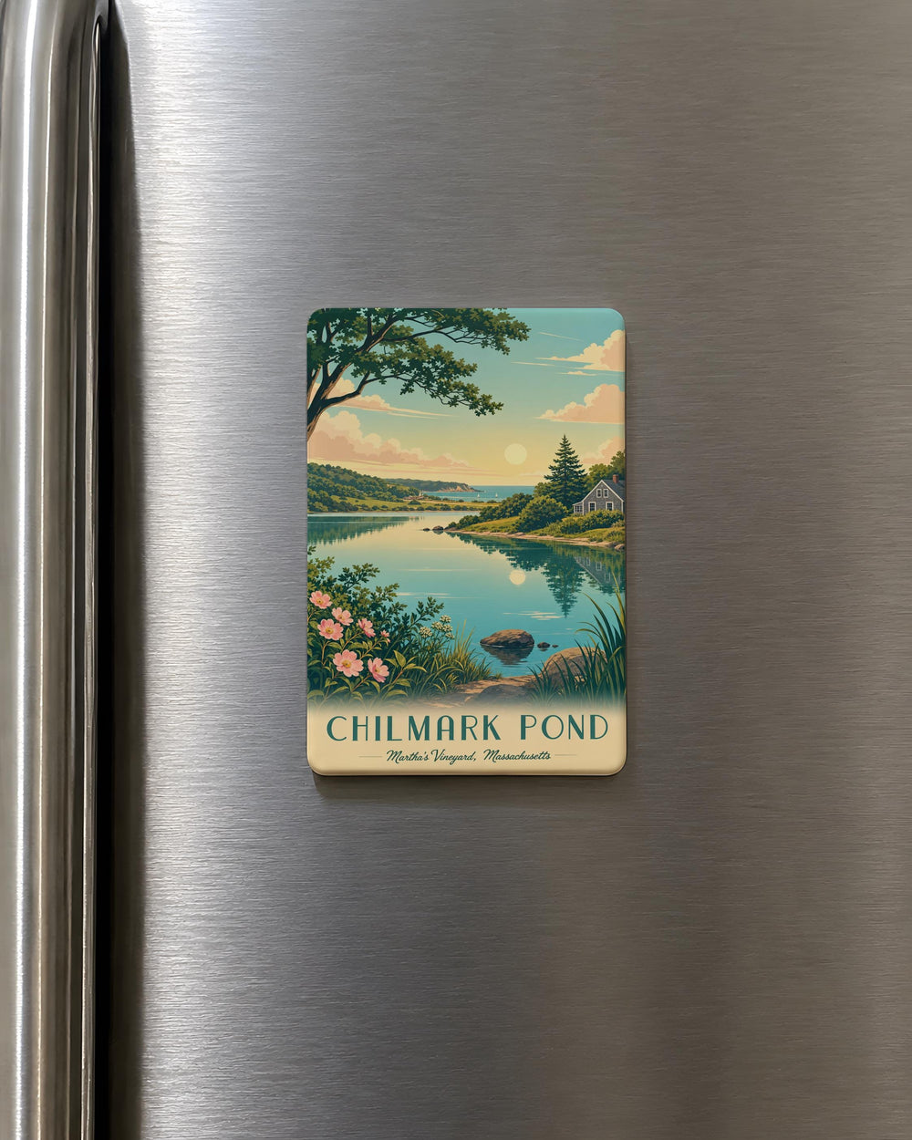 Chilmark Pond Fridge Magnet, Martha’s Vineyard Massachusetts Lake Scene Souvenir Magnet, Coastal New England Travel Gift