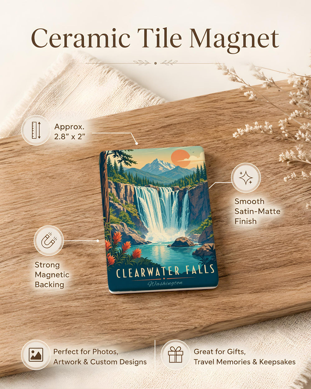 Clearwater Falls Fridge Magnet, Waterfall Landscape Souvenir Magnet, Nature Travel Keepsake, Scenic Falls Refrigerator Magnet