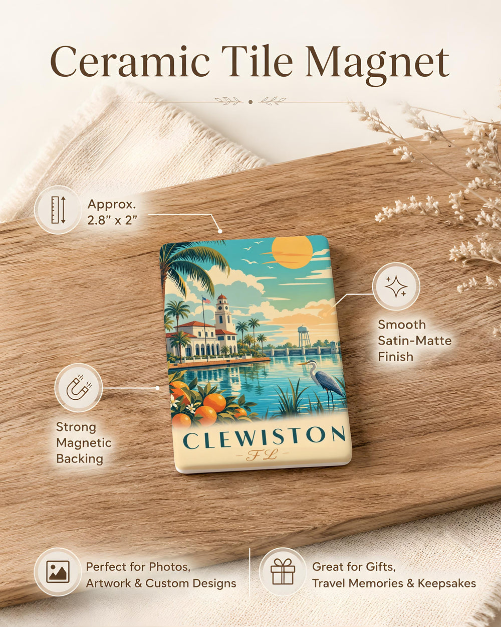 Clewiston FL Fridge Magnet, Clewiston Florida Souvenir Magnet, Lake Okeechobee Travel Keepsake Gift