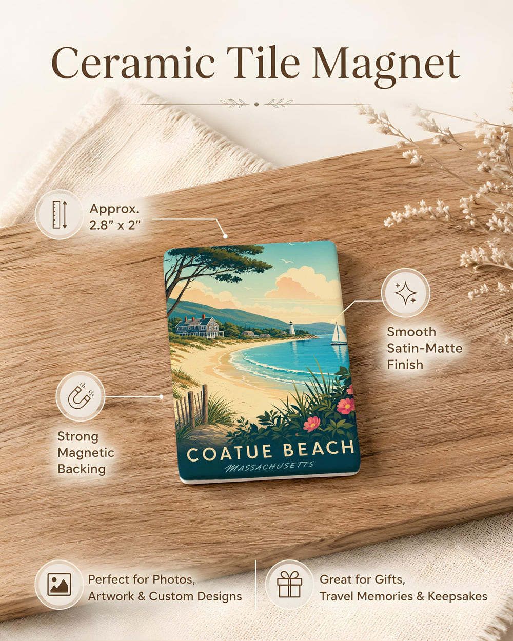 Coatue Beach Fridge Magnet, Nantucket Coastal Souvenir, Beach Lover Gift, Seaside Vacation Keepsake